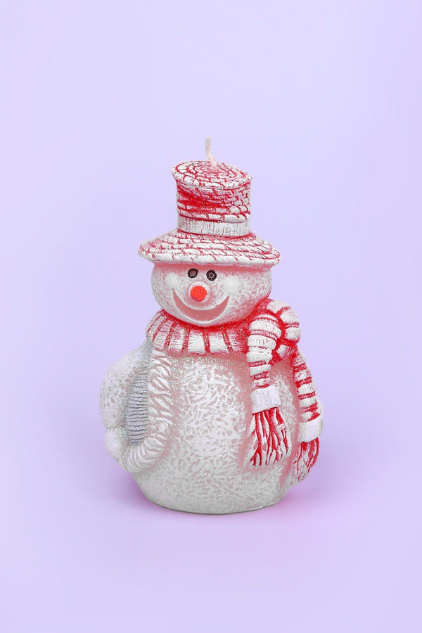 G Decor Happy Snowman Christmas Candle Red Hat And Scarf Festive Ornament White