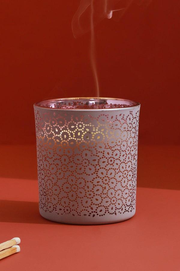 G Decor Havana Pair Scented Fresh Moso Bamboo Soy Wax Textured Pink Glass Jars