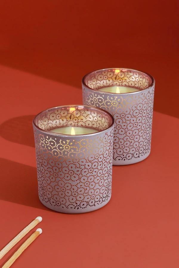 g decor Havana Pair Scented Fresh Moso Bamboo Soy Wax Textured Pink Glass Jars