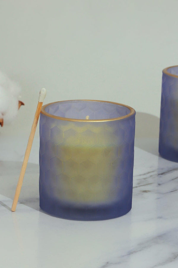 G Decor Havana Pair Scented Sandalwood Soy Wax Textured Purple Blue Glass Jars