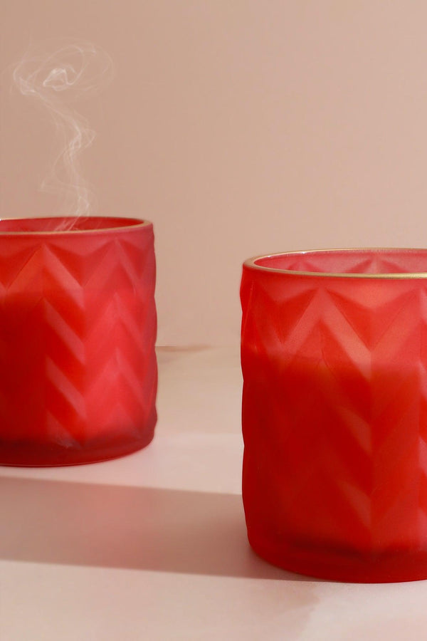 G Decor Havana Set Of 2 Scented Fresh Cotton Soy Wax Textured Red Glass Jars