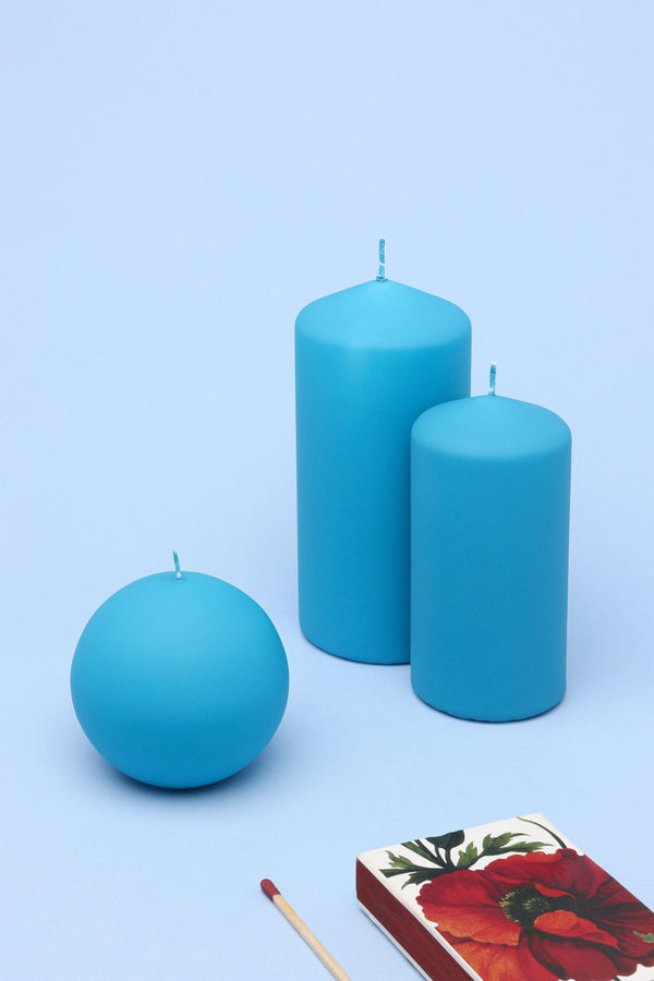 g decor Henry Velvet Matt Soft Touch Smooth Powder Blue Pillar Candle Ball