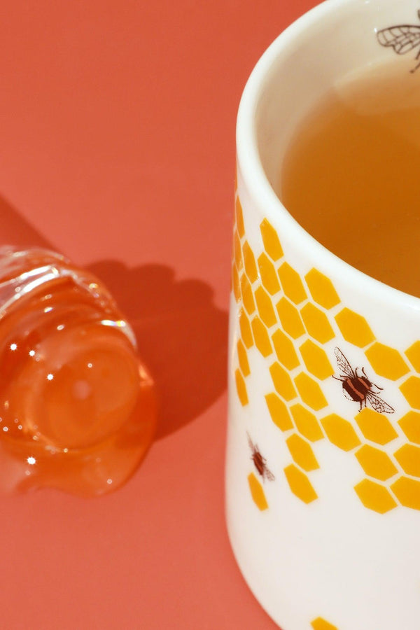 G Decor Honeycomb Buzz Gold Mug Gold Handle Ceramic Cup White