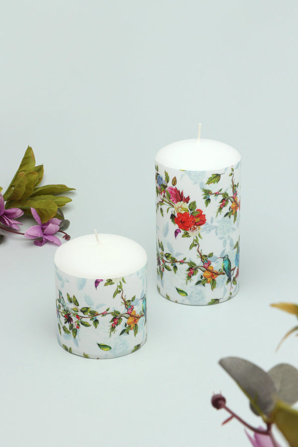 G Decor Hummingbird's Southern Joy Summer Rose Garden Pillar Candle Small