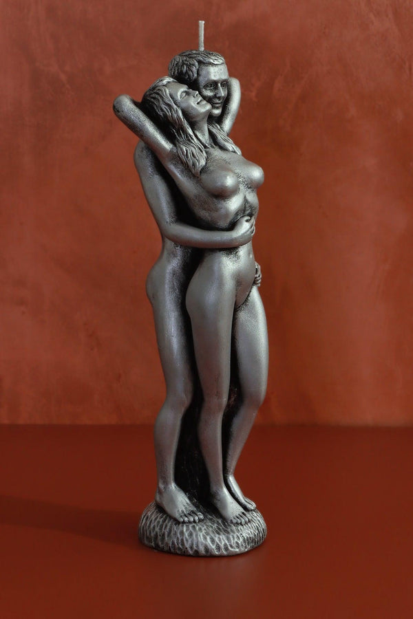 G Decor Infinita Unity Flow Grand Wax Sculpture Candle Hand-Finished Cast Wax Figures In Silver Finish Silver