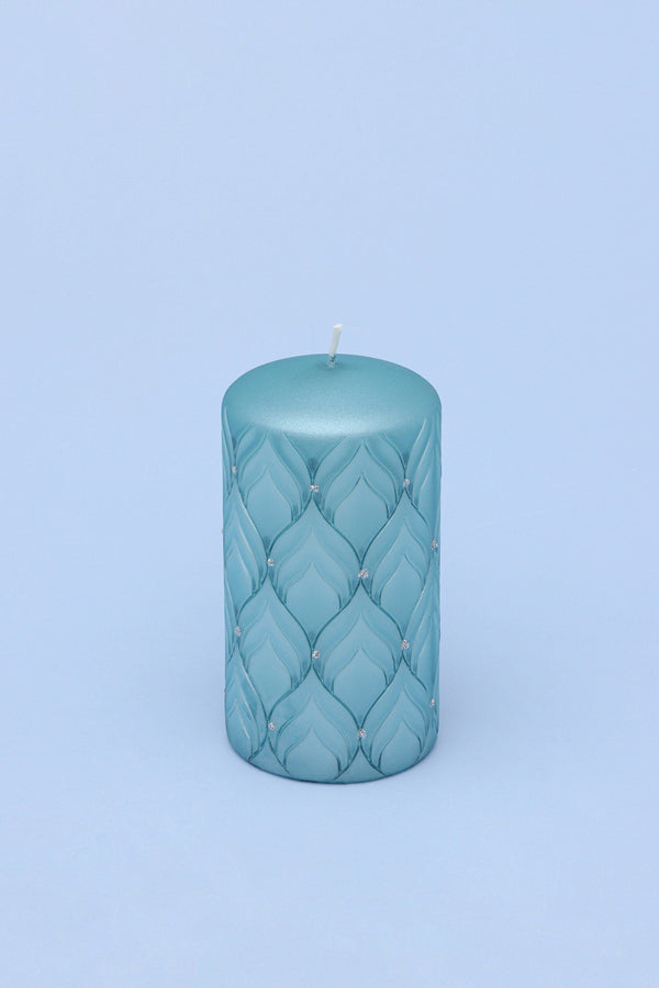 G Decor Jolene Petalure Hand-Finished Frosted Blue Quartz Pillar Candle Small