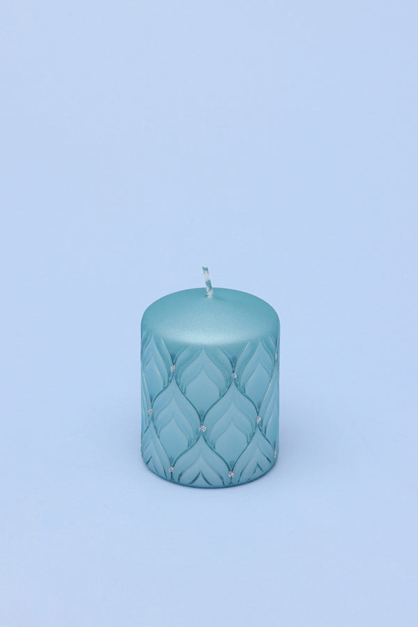G Decor Jolene Petalure Hand-Finished Frosted Blue Quartz Pillar Candle Small