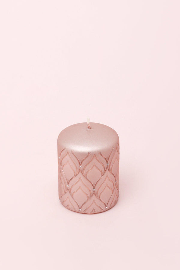 G Decor Jolene Petalure Hand-Finished Rose Quartz Blush Pillar Candle Small Pillar