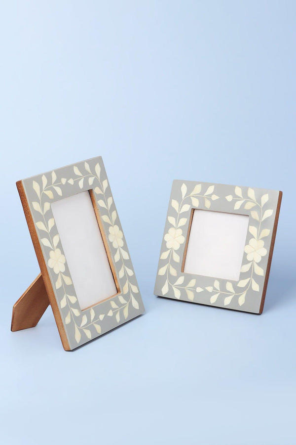 G Decor Jolie Handcrafted Grey Floral Bone Inlay Photo Frame Elegant Picture Display Small