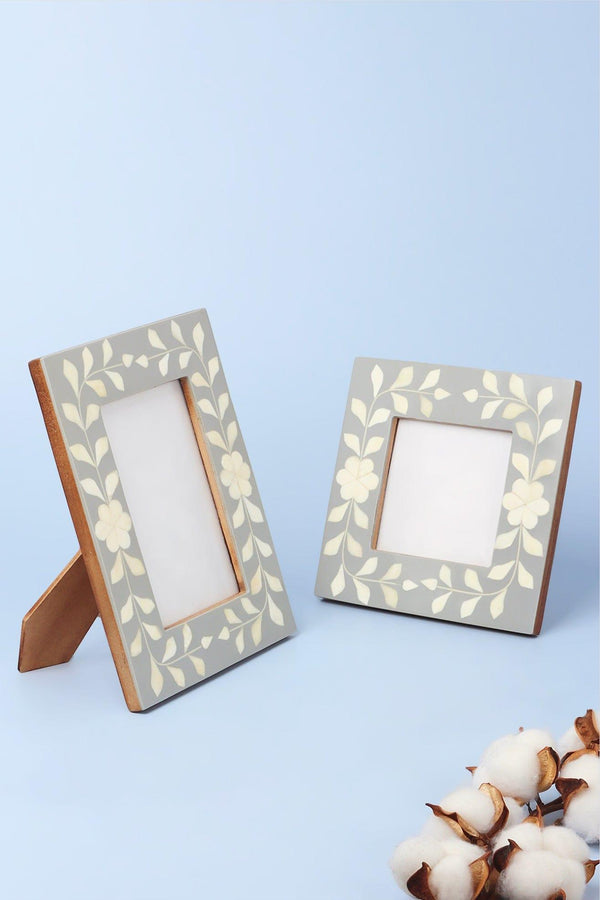 g decor Jolie Handcrafted Grey Floral Bone Inlay Photo Frame Elegant Picture Display Small
