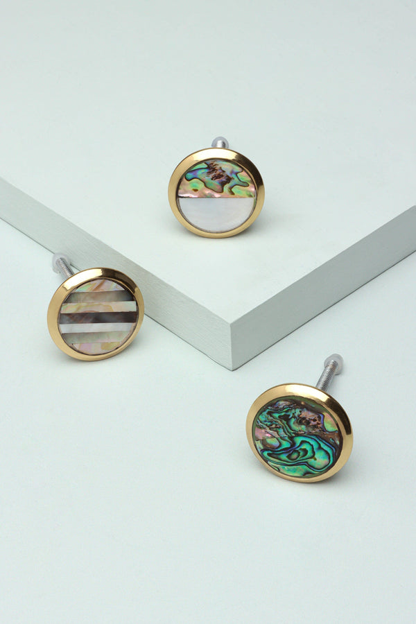 g decor La Belle Mother of Pearl & Gold Brass Drawer Pull Knobs Green