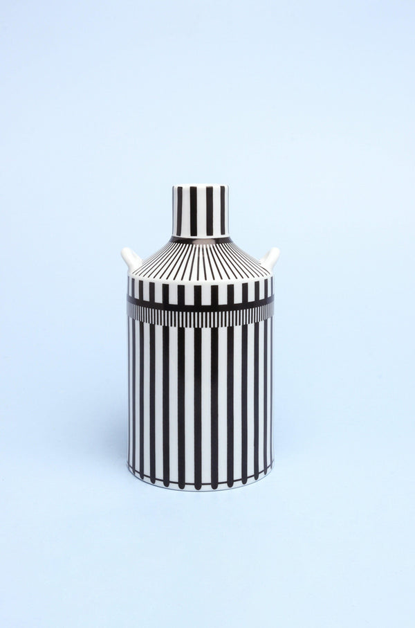 G Decor Lagos Black And White Ceramic Stripe Artistic Abstract Geometric Bold Lines Pattern Vase