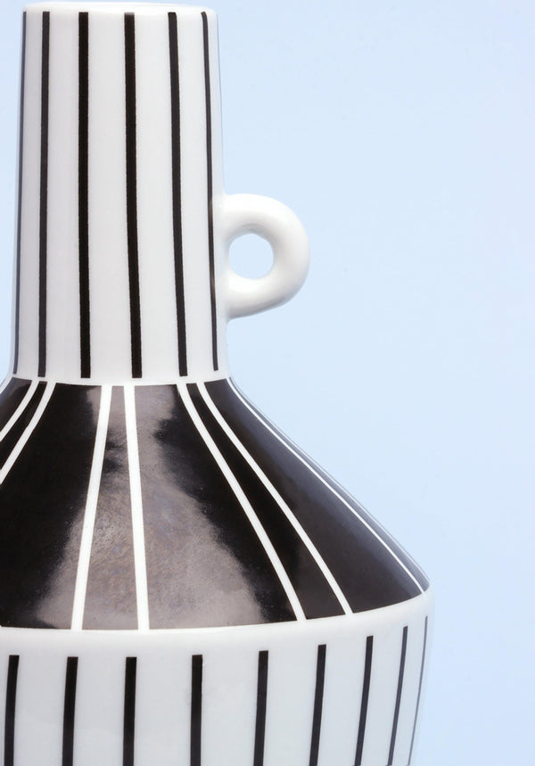 G Decor Lagos Black And White Ceramic Stripe Artistic Abstract Geometric Bold Lines Pattern Vase