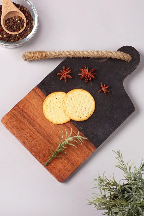 g decor Large Black Marble and Wood Chunky Chopping and Charcuterie Board