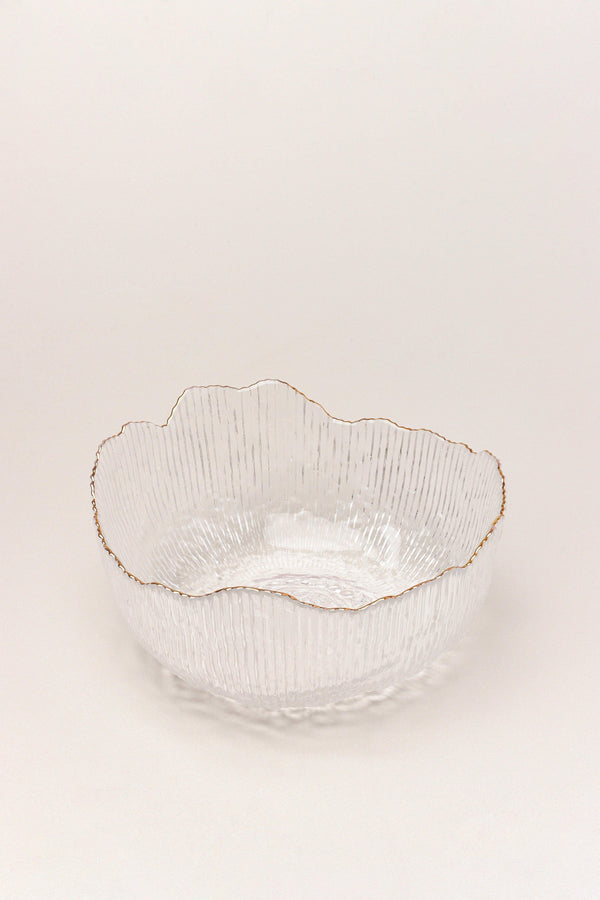 G Decor Large Calypso Irregular Transparent Clear Pressed Glass Gold Rim Serving Bowls Table Bowl