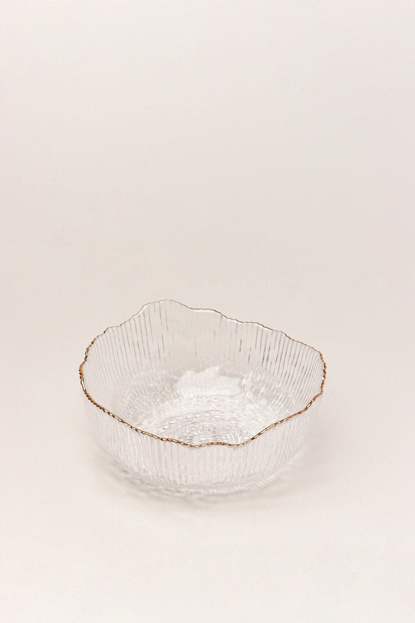 G Decor Large Calypso Irregular Transparent Clear Pressed Glass Gold Rim Serving Bowls Table Bowl