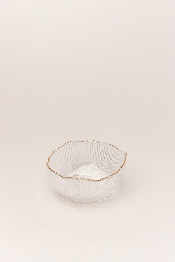 G Decor Large Calypso Irregular Transparent Clear Pressed Glass Gold Rim Serving Bowls Table Bowl