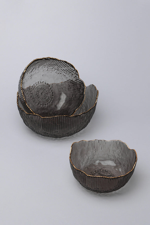 g decor Large Calypso Irregular Transparent Grey Pressed Glass Gold Rim Serving Bowls Table Bowls