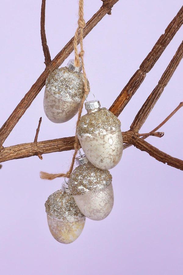 G Decor Large Glass Acorn String Garland Decoration Silver Mercury Finish With Natural Jute Twine Silver