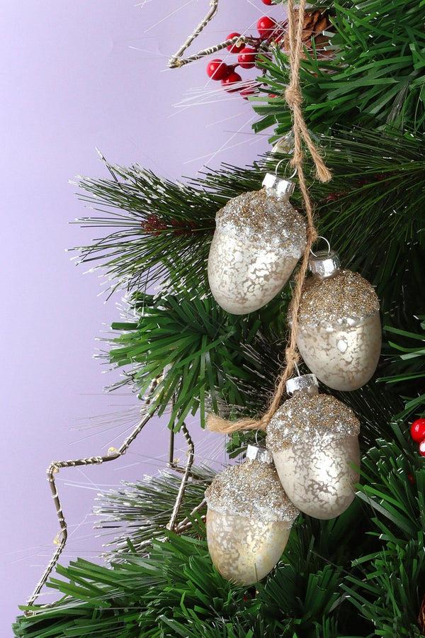 G Decor Large Glass Acorn String Garland Decoration Silver Mercury Finish With Natural Jute Twine Silver