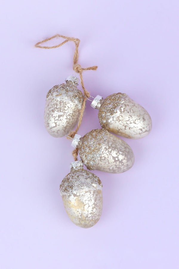G Decor Large Glass Acorn String Garland Decoration Silver Mercury Finish With Natural Jute Twine Silver
