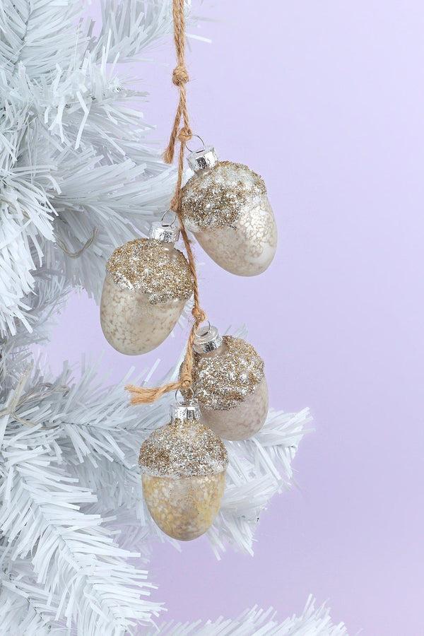g decor Large Glass Acorn String Garland Decoration Silver Mercury Finish with Natural Jute Twine Silver