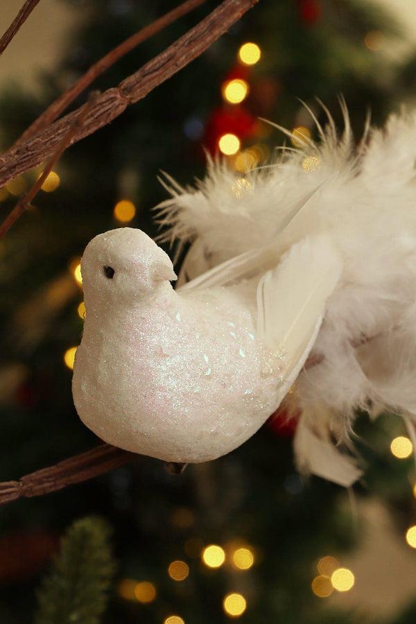 g decor Large Life-Size Hand-Finished White Dove Clip-On Bird Christmas Decoration Sparkly Finish & Flowing Feather Tail White