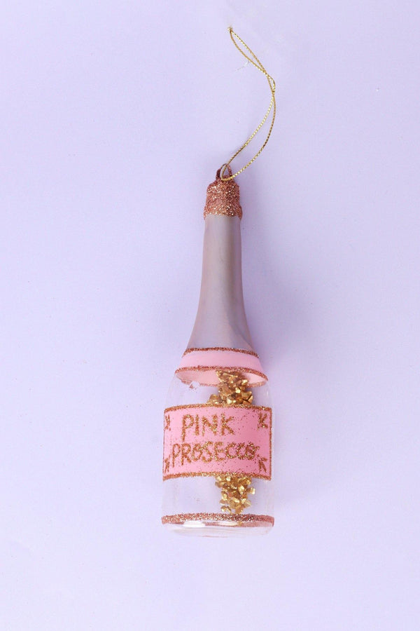 G Decor Large Pink Prosecco Celebration Bottle Handpainted Hanging Ornament Sparkling Tree Bauble With Gold Flakes Decoration Pink