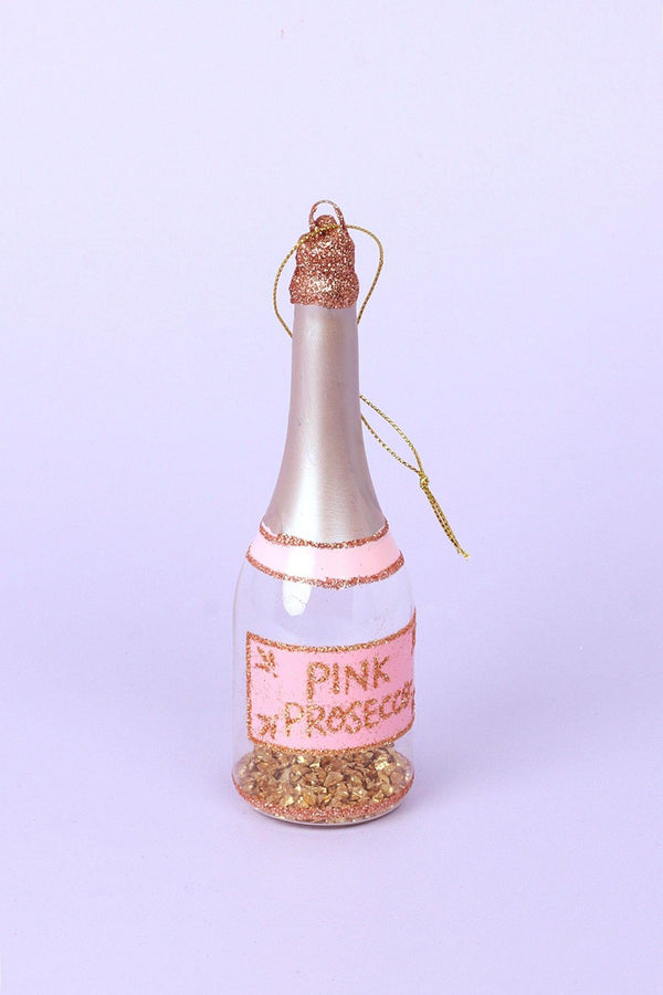 G Decor Large Pink Prosecco Celebration Bottle Handpainted Hanging Ornament Sparkling Tree Bauble With Gold Flakes Decoration Pink