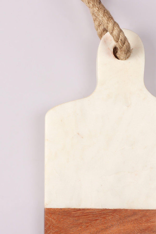 G Decor Large White Marble And Wood Chunky Chopping And Charcuterie Board