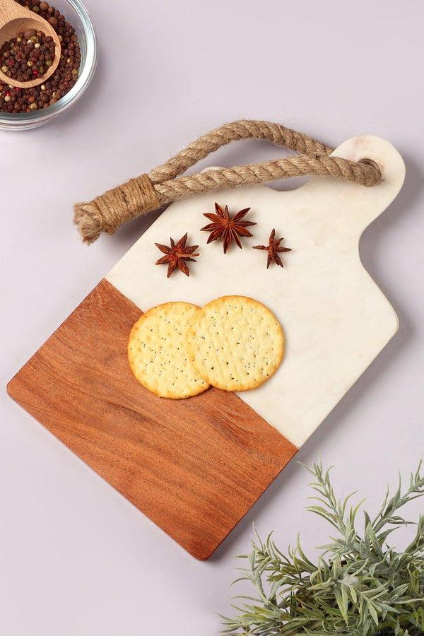 g decor Large White Marble and Wood Chunky Chopping and Charcuterie Board