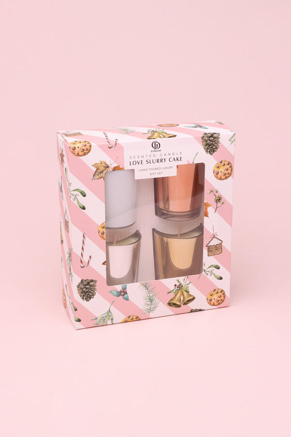 G Decor Love Slurry Cake Set Of 4 Scented Soy Wax Candles In Gift Box Almond Oat & Blossom Fragrances Assorted