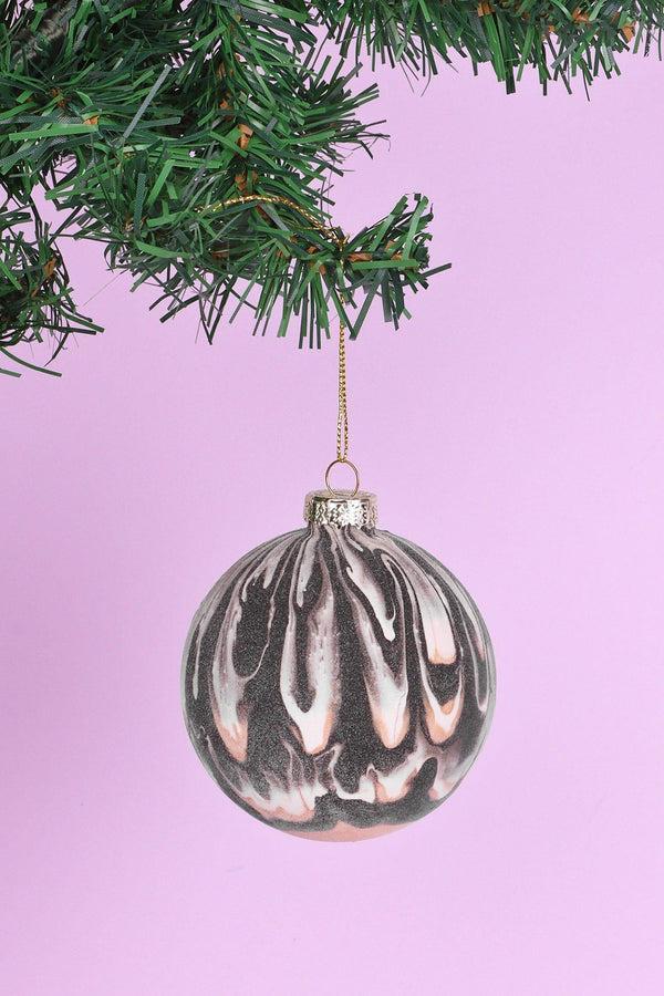 G Decor Luxurious Black White And Gold Marble Effect Christmas Tree Bauble
