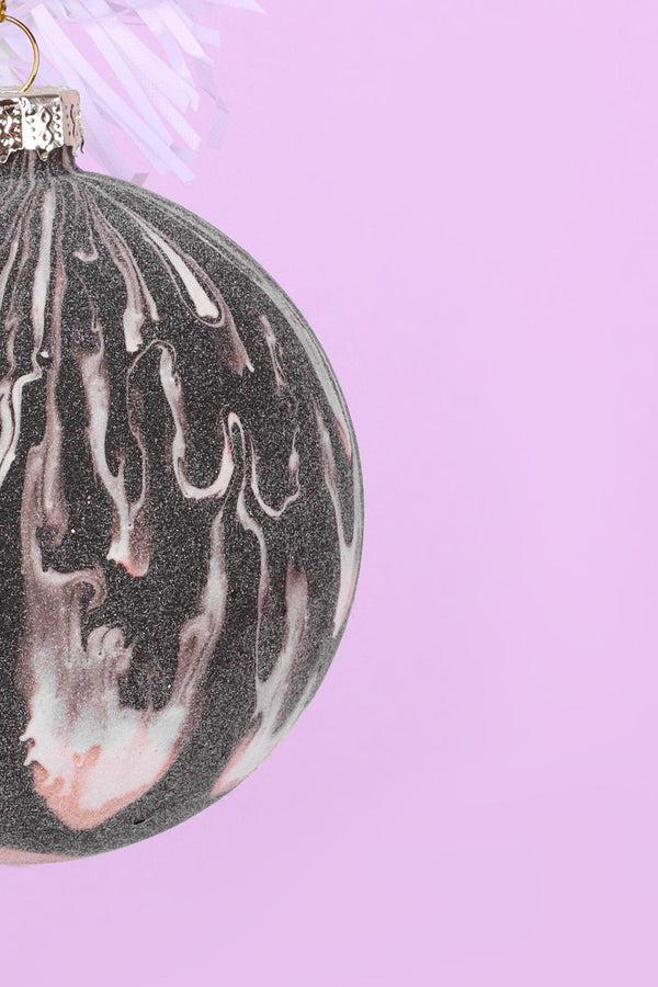 G Decor Luxurious Black White And Gold Marble Effect Christmas Tree Bauble