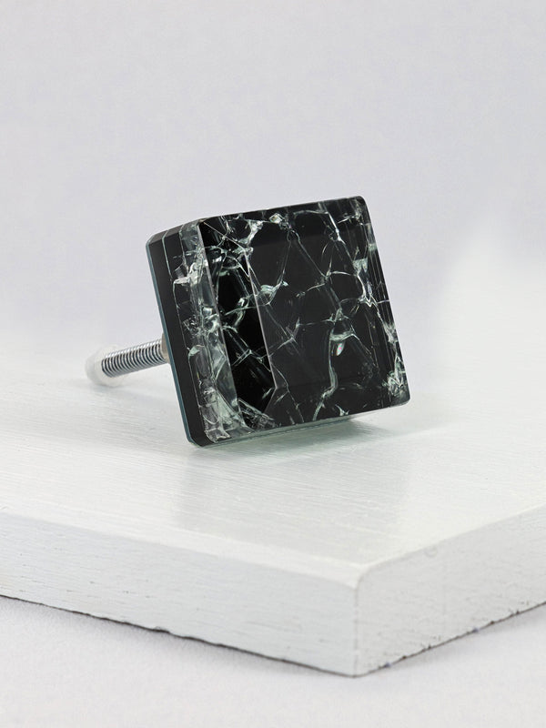 G Decor Maison Square Crystal Crackle Mirror Glass Pull Knobs Black