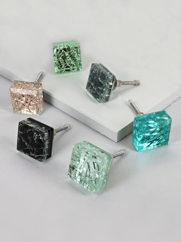 G Decor Maison Square Crystal Crackle Mirror Glass Pull Knobs Black