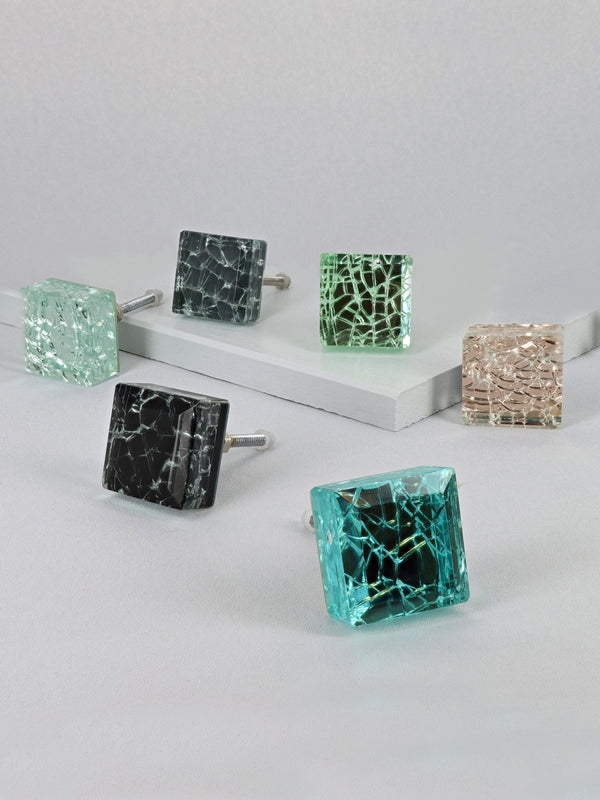 g decor Maison Square Crystal Crackle Mirror Glass Pull Knobs Black