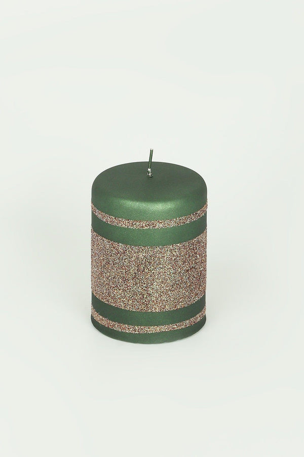 G Decor Matte Finish Clarae Limited Edition Hand-Finished Green & Gold Stripe Glitter Pillar & Ball Candles Ball