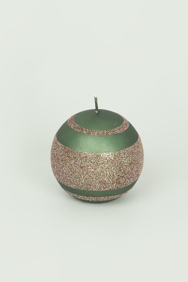 G Decor Matte Finish Clarae Limited Edition Hand-Finished Green & Gold Stripe Glitter Pillar & Ball Candles Ball