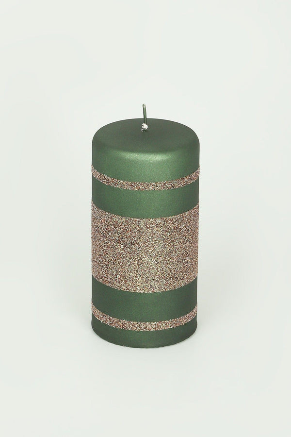 G Decor Matte Finish Clarae Limited Edition Hand-Finished Green & Gold Stripe Glitter Pillar & Ball Candles Ball
