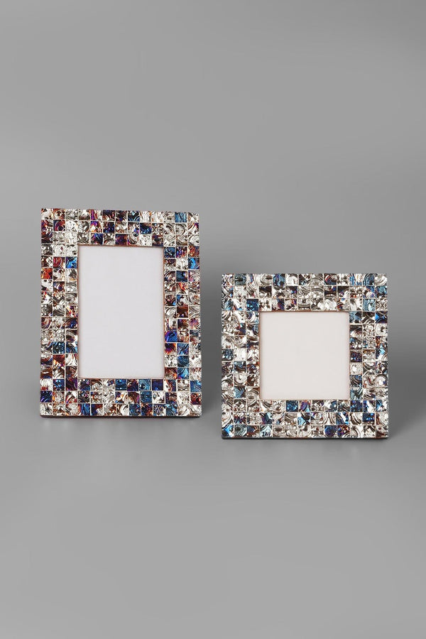 G Decor Mediterranean Handmade Silver & Blue Mosaic Photo Frame Coastal Picture Display Small