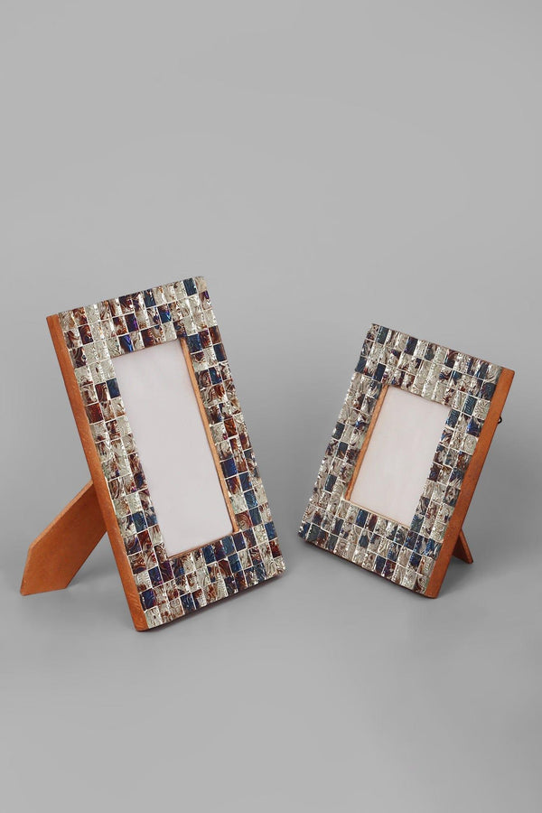 G Decor Mediterranean Handmade Silver & Blue Mosaic Photo Frame Coastal Picture Display Small