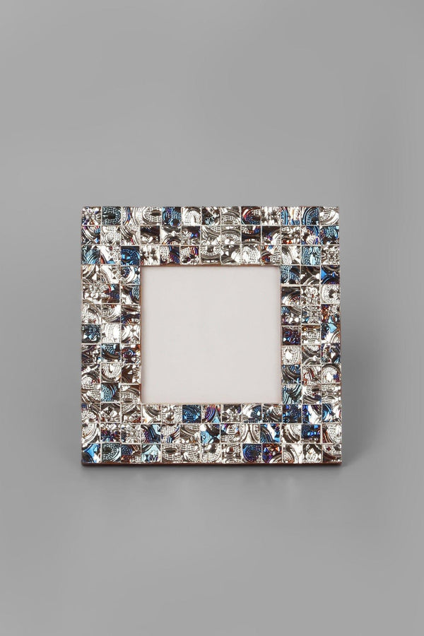 G Decor Mediterranean Handmade Silver & Blue Mosaic Photo Frame Coastal Picture Display Small