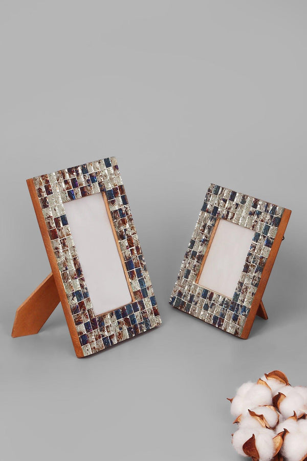 g decor Mediterranean Handmade Silver & Blue Mosaic Photo Frame Coastal Picture Display Small