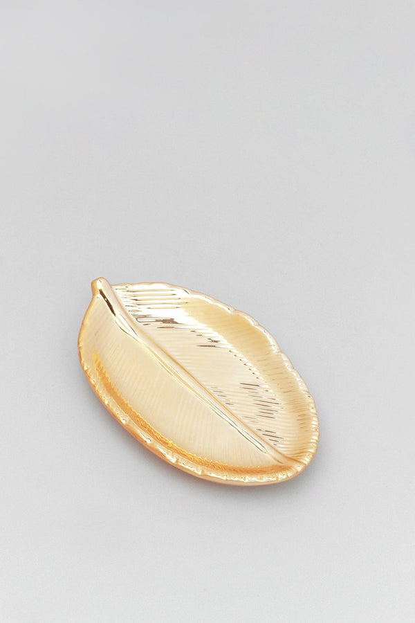 G Decor Metallic Shiny Ornate Nature Leaf Textured Jewellery Tray