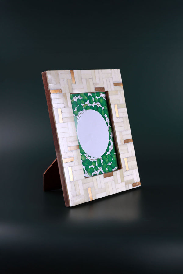 G Decor Milano Linea Handcrafted Horn Bone & Brass Photo Frame Cream & Gold Picture Display Small