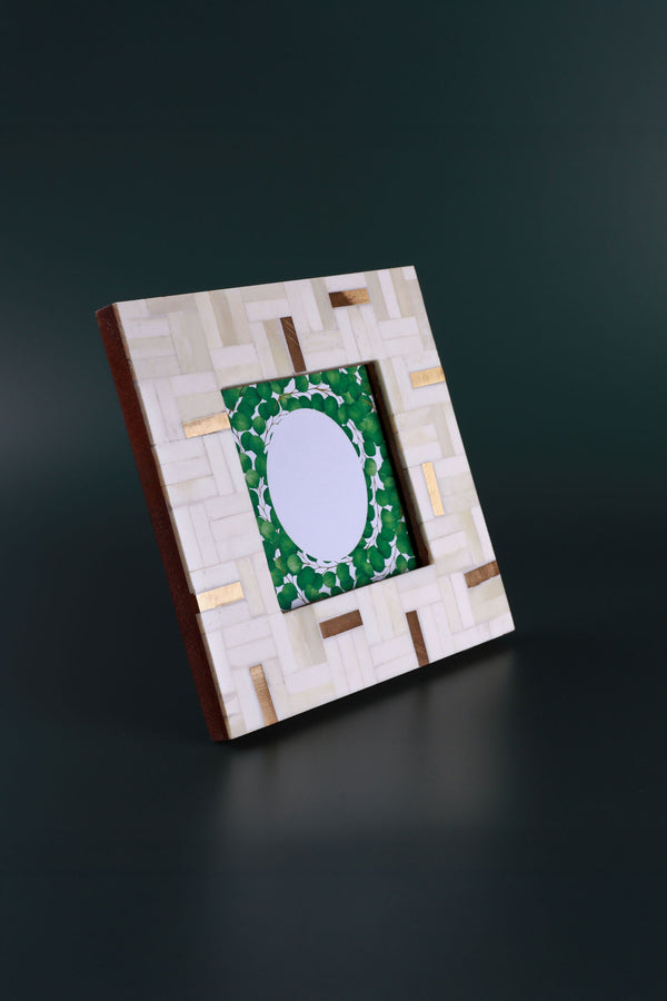G Decor Milano Linea Handcrafted Horn Bone & Brass Photo Frame Cream & Gold Picture Display Small