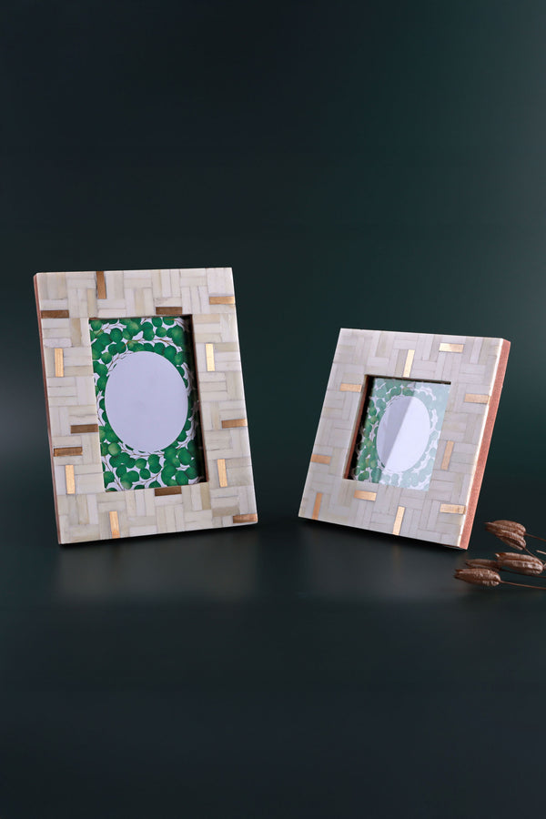 g decor Milano Linea Handcrafted Horn Bone & Brass Photo Frame Cream & Gold Picture Display Small