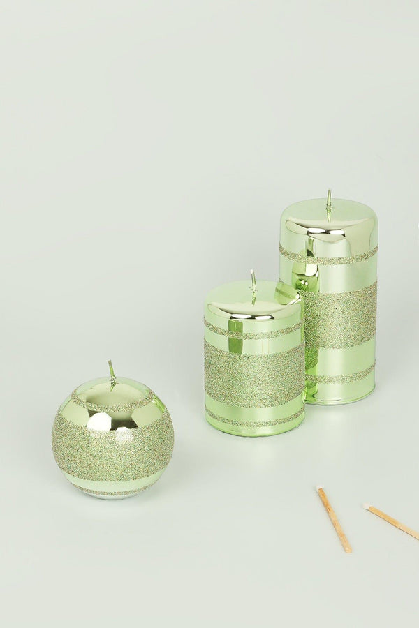 g decor Mirror Glass Effect Clarae Limited Edition Hand-Finished Light Green Stripe Glitter Pillar & Ball Candles Ball