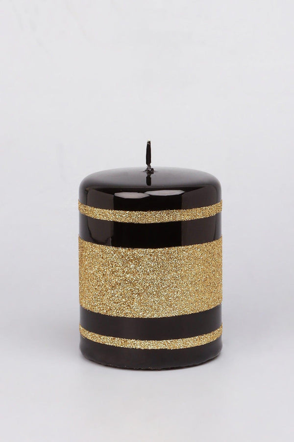 G Decor Mirror Glass Effect Clarae Limited Edition Hand-Finished Black & Gold Stripe Glitter Pillar & Ball Candles Ball